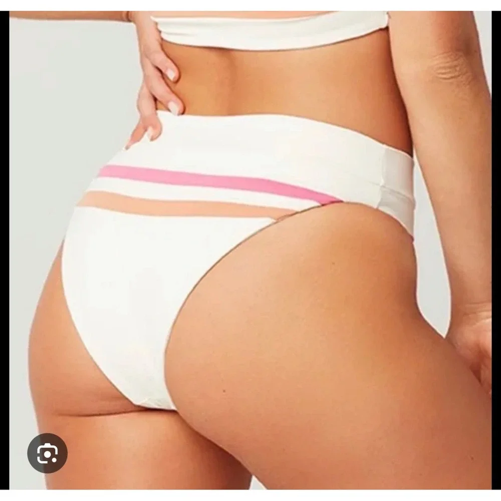 L Space Wilson Bitsy Bikini Bottom Cream Pink Orange Striped High‎ Rise Size XS
